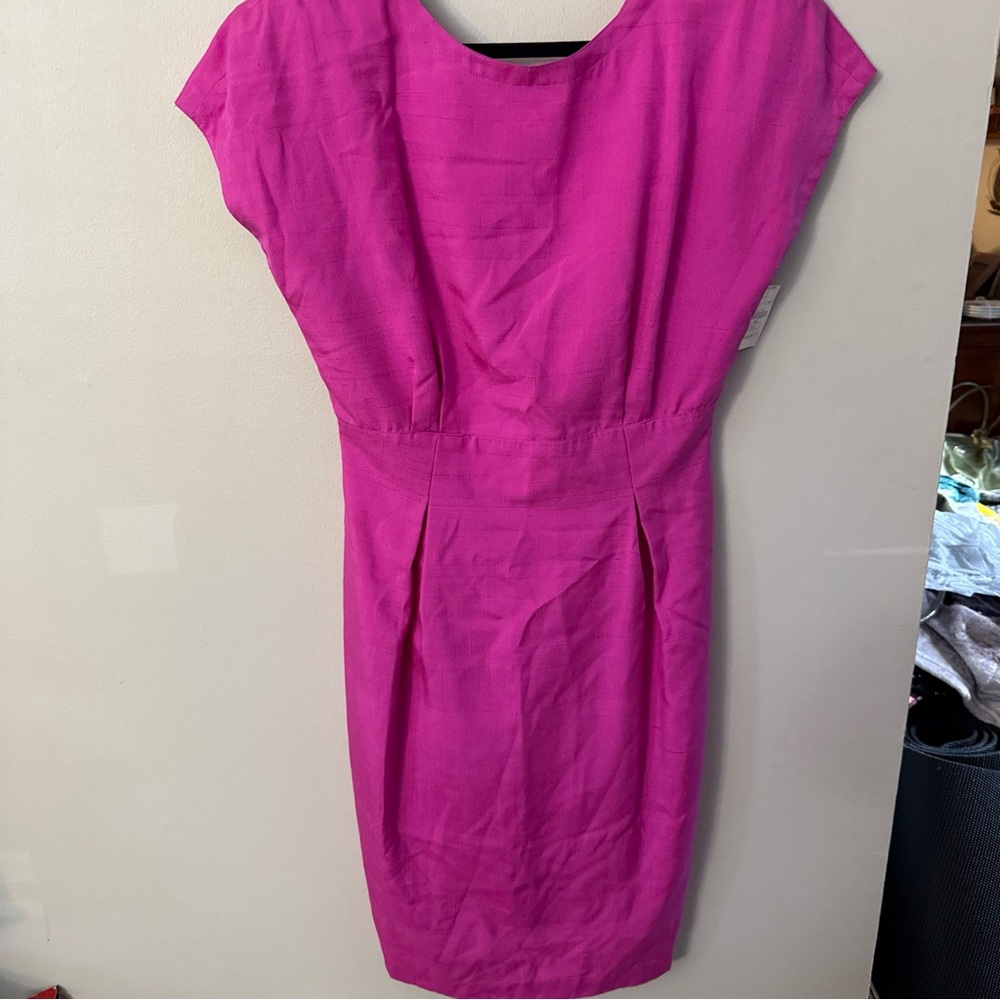 Bonwit Teller Gillian Vintage Vibrant Pink Midi Dress 100% silk size 14 NWT